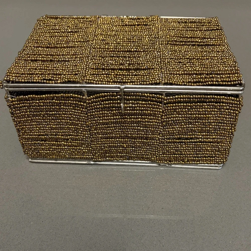 Pottery Barn Gold Beaded Box, Like New